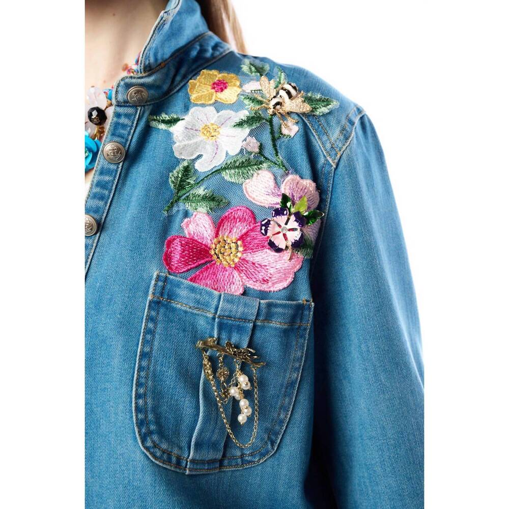 NEW ARATTA celine button down floral shirt dress in denim blue - Picture 10 of 10